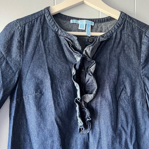 Draper James denim chambray shirt dress dark wash ruffle collar fall winter - Picture 5 of 8